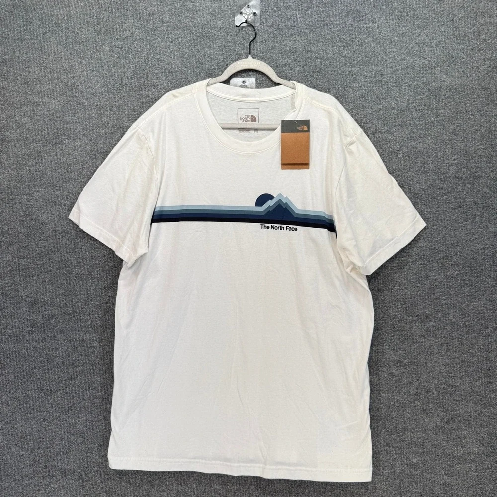 The North Face Tshirt Mens XXL White Mountain‎ Graphic Stripe Crew Neck Casual